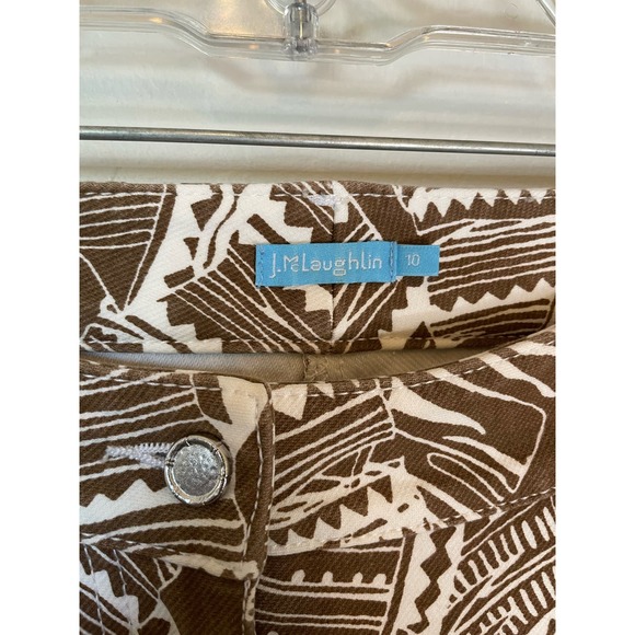 J. McLaughlin Straight Leg Jean Size 10 Brown/White Geometric Print Mid Rise - Picture 2 of 4